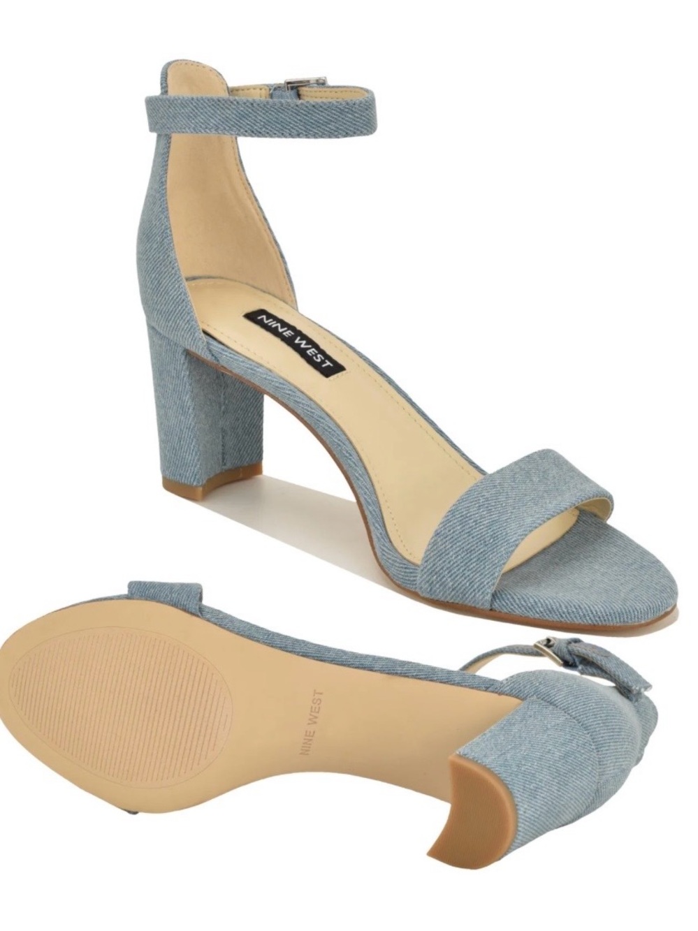 Brand New With Box -Nine West Powder Blue Ankle-Strap Block Heel Sandals